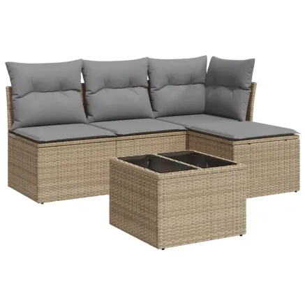 Salon de jardin avec coussins 5 pcs beige résine tressée 2