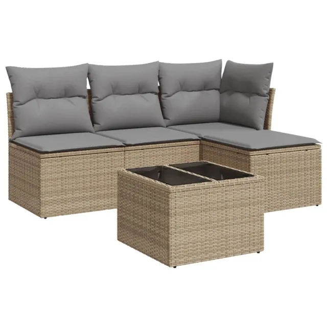 Salon de jardin avec coussins 5 pcs beige résine tressée