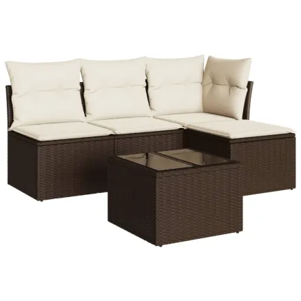 Salon de jardin avec coussins 5 pcs marron résine tressée 2