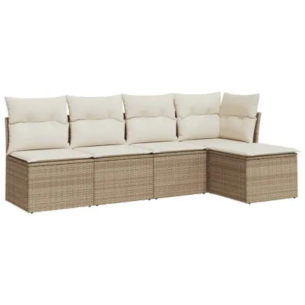 Salon de jardin avec coussins 5 pcs beige résine tressée 2