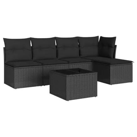 Salon de jardin 6 pcs avec coussins noir résine tressée 2