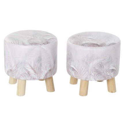 Repose-pied DKD Home Decor Gris PU Pin Tropical (30 x 30 x 30 cm) (2 U