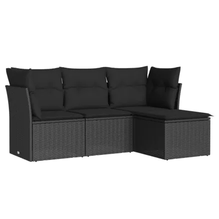 Salon de jardin 4 pcs avec coussins noir résine tressée 2