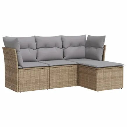 Salon de jardin avec coussins 4 pcs beige résine tressée 2