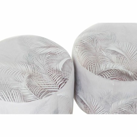 Repose-pied DKD Home Decor Gris PU Pin Tropical (30 x 30 x 30 cm) (2 U