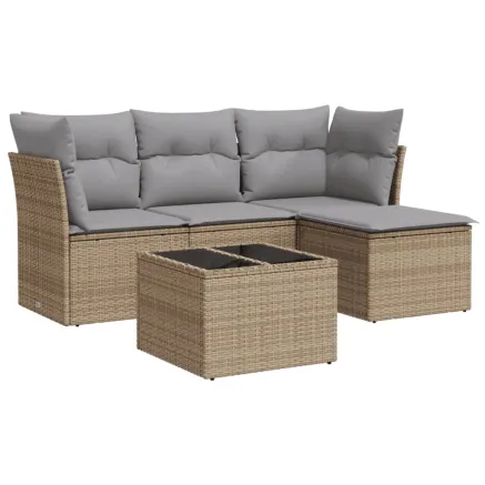 Salon de jardin avec coussins 5 pcs beige résine tressée 2