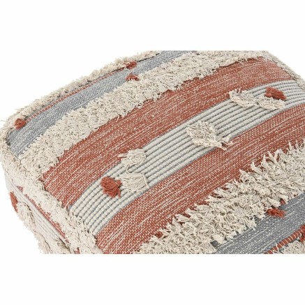 Pouffe DKD Home Decor White Orange Stripes Boho 60 x 60 x 25 cm (2 Uni 2