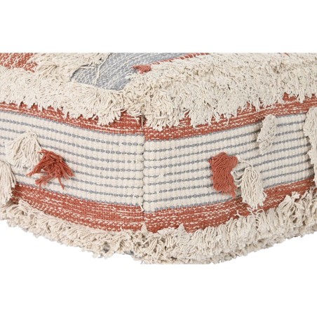 Pouf DKD Home Decor Blanc Orange Rayures Boho 60 x 60 x 25 cm (2 Unit