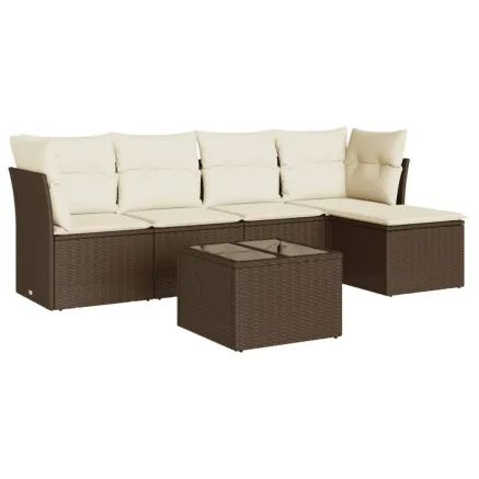 Salon de jardin avec coussins 6 pcs marron résine tressée 2
