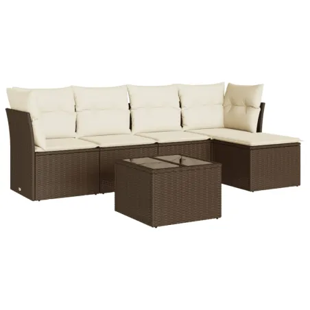 Salon de jardin avec coussins 6 pcs marron résine tressée
