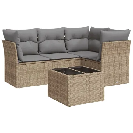 Salon de jardin avec coussins 5 pcs beige résine tressée 2