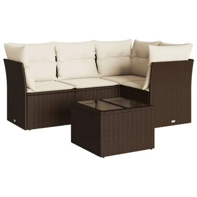 Salon de jardin avec coussins 5 pcs marron résine tressée