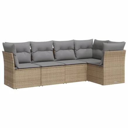 Salon de jardin avec coussins 5 pcs beige résine tressée 2