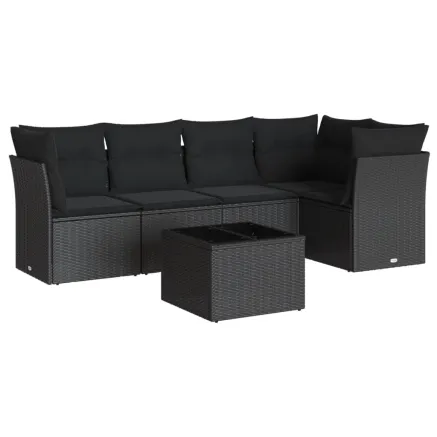 Salon de jardin 6 pcs avec coussins noir résine tressée 2