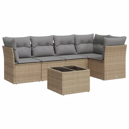 Salon de jardin avec coussins 6 pcs beige résine tressée 2