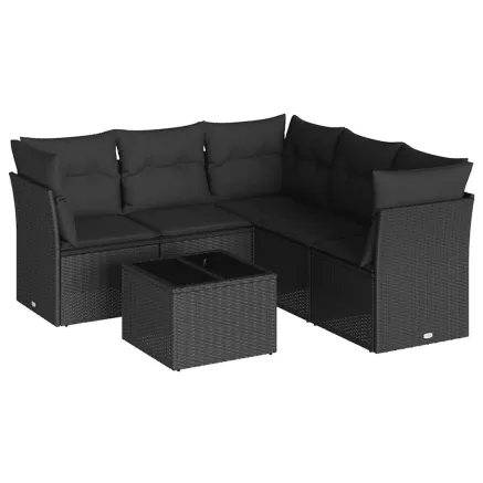 Salon de jardin 6 pcs avec coussins noir résine tressée 2