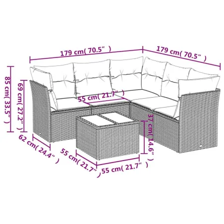 Salon de jardin 6 pcs avec coussins noir résine tressée