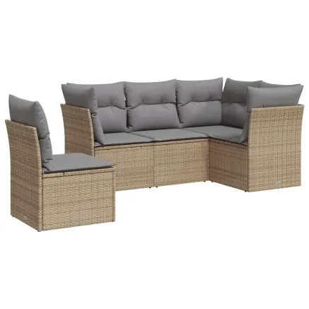 Salon de jardin avec coussins 5 pcs beige résine tressée 2