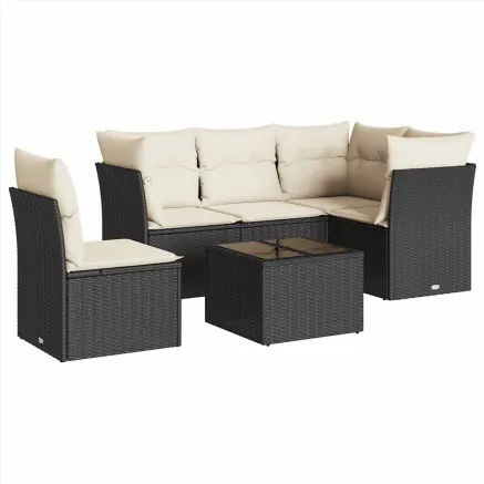 Salon de jardin 6 pcs avec coussins noir résine tressée 2