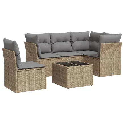 Salon de jardin avec coussins 6 pcs beige résine tressée 2