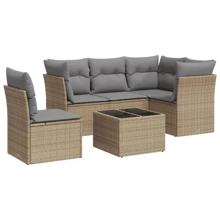 Salon de jardin avec coussins 6 pcs beige résine tressée