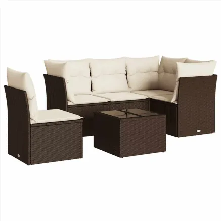 Salon de jardin avec coussins 6 pcs marron résine tressée 2