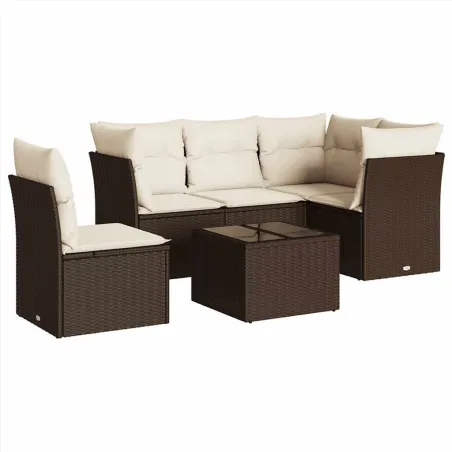 Salon de jardin avec coussins 6 pcs marron résine tressée