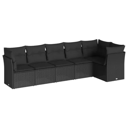 Salon de jardin 6 pcs avec coussins noir résine tressée 2