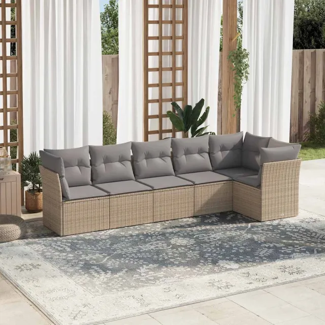 Salon de jardin avec coussins 6 pcs beige résine tressée