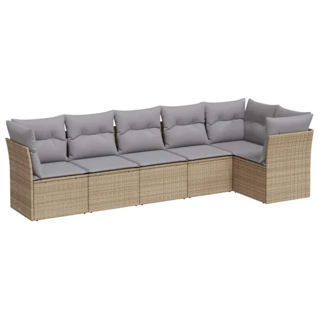 Salon de jardin avec coussins 6 pcs beige résine tressée