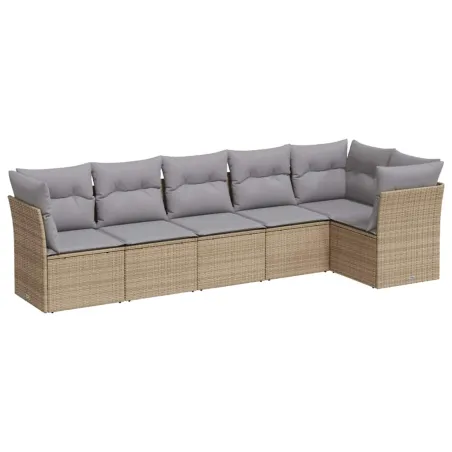 Salon de jardin avec coussins 6 pcs beige résine tressée