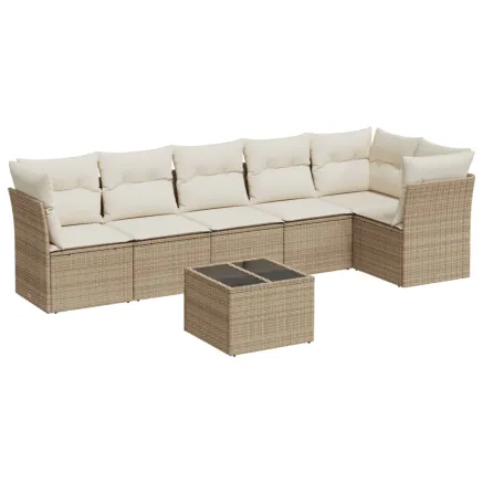 Salon de jardin avec coussins 7 pcs beige résine tressée 2