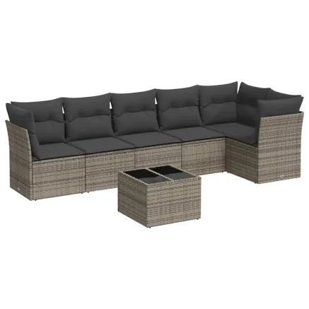 Salon de jardin avec coussins 7 pcs gris résine tressée 2