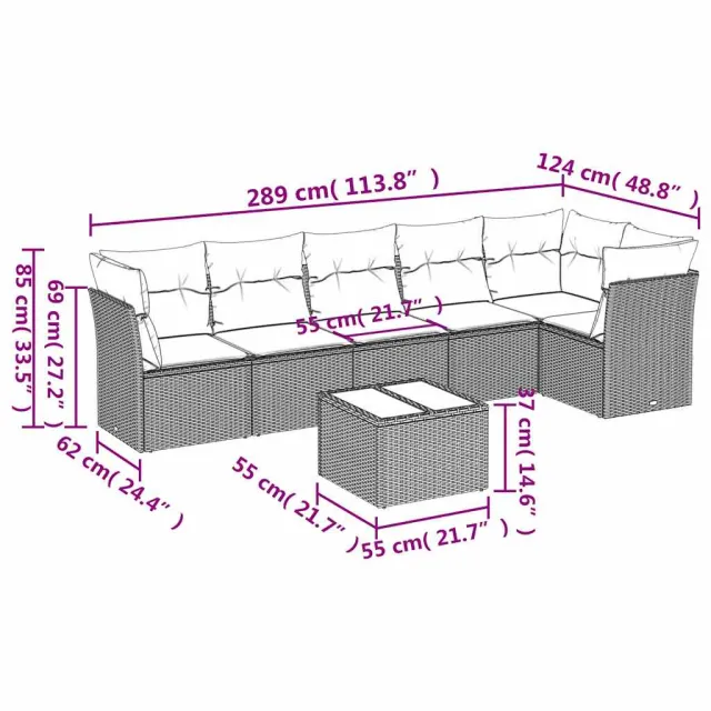 Salon de jardin avec coussins 7 pcs gris résine tressée