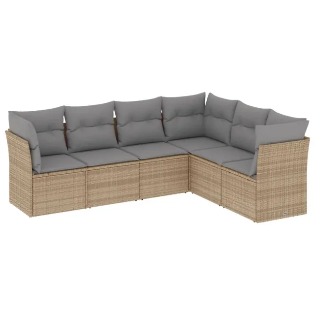 Salon de jardin avec coussins 6 pcs beige résine tressée