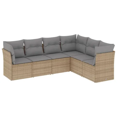 Salon de jardin avec coussins 6 pcs beige résine tressée