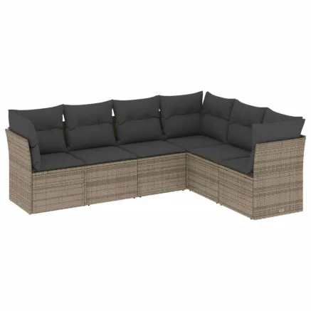 Salon de jardin 6 pcs avec coussins gris résine tressée 2