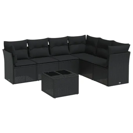 Salon de jardin 7 pcs avec coussins noir résine tressée 2