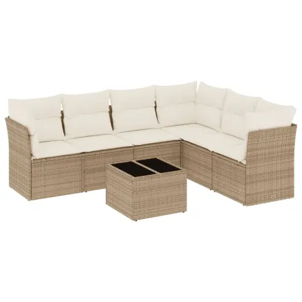 Salon de jardin avec coussins 7 pcs beige résine tressée 2