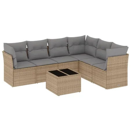 Salon de jardin avec coussins 7 pcs beige résine tressée