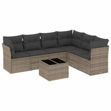 Salon de jardin avec coussins 7 pcs gris résine tressée 2