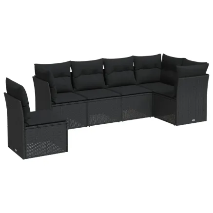 Salon de jardin 6 pcs avec coussins noir résine tressée 2