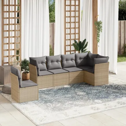 Salon de jardin avec coussins 6 pcs beige résine tressée 2