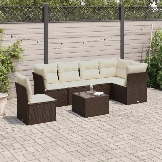 Salon de jardin avec coussins 6 pcs marron résine tressée