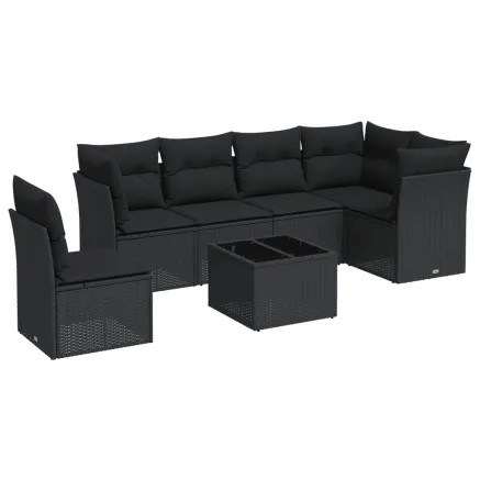 Salon de jardin 7 pcs avec coussins noir résine tressée 2
