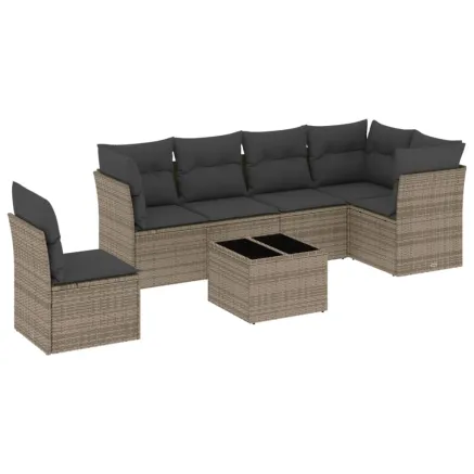 Salon de jardin avec coussins 7 pcs gris résine tressée 2