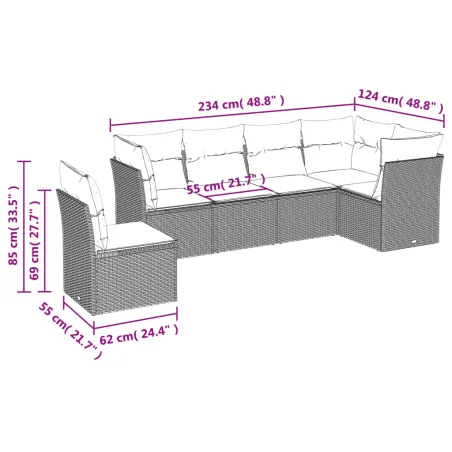 Salon de jardin avec coussins 7 pcs marron résine tressée