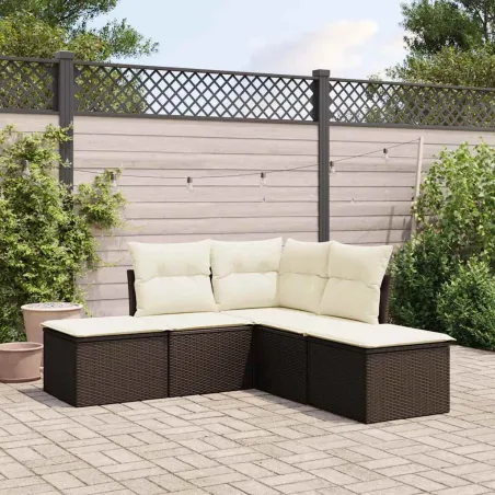 Salon de jardin avec coussins 5 pcs marron résine tressée