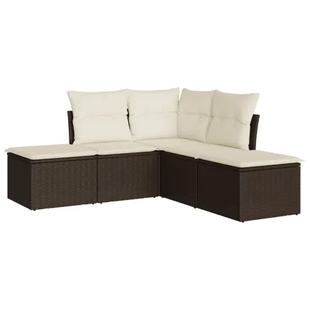 Salon de jardin avec coussins 5 pcs marron résine tressée 2
