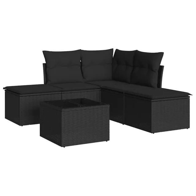Salon de jardin 6 pcs avec coussins noir résine tressée